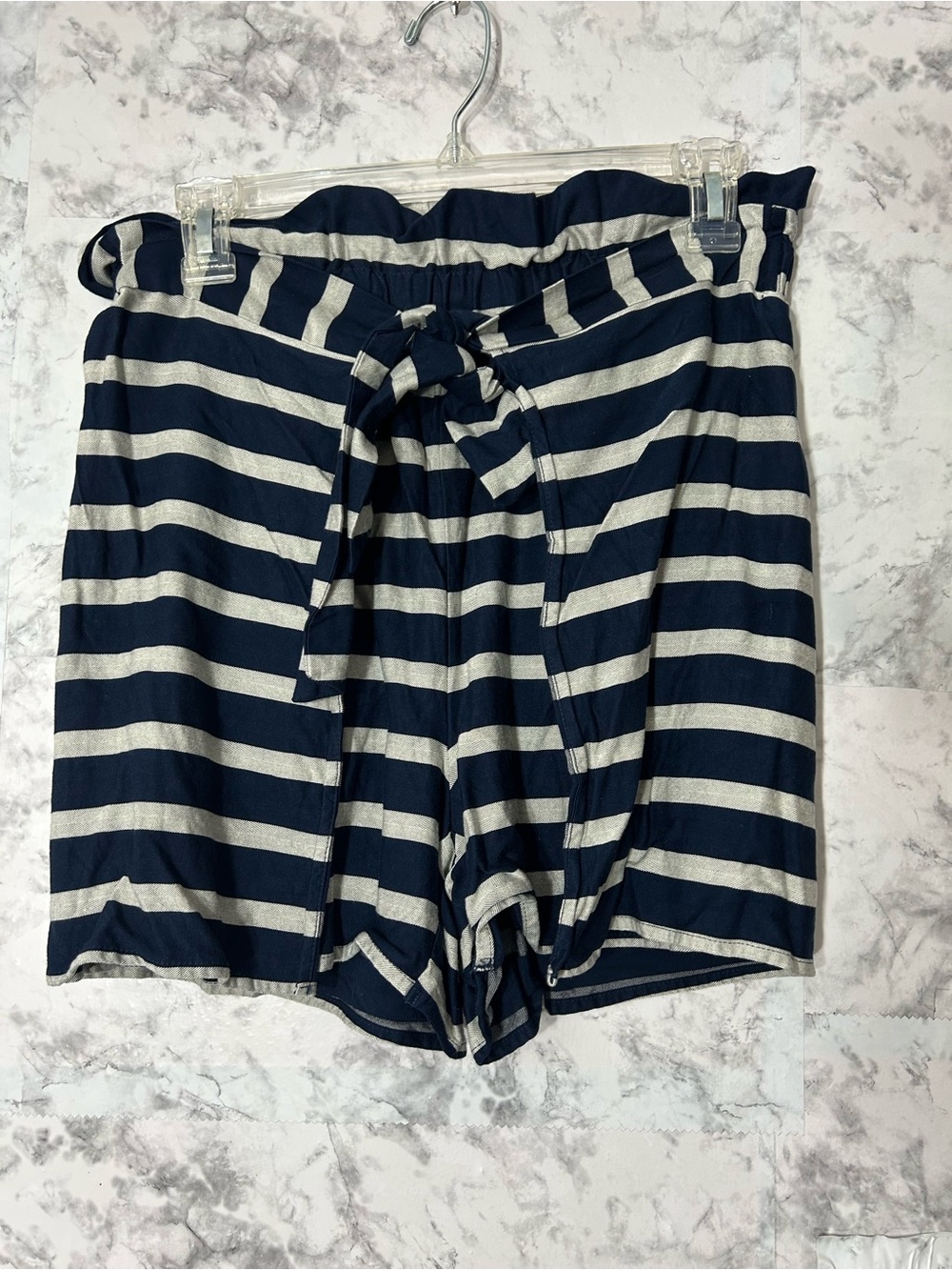 Striped Tie-Waist Bermuda Shorts in Navy & White